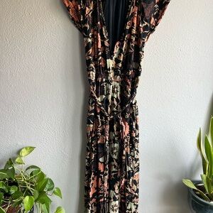 Roller rabbit Black Floral V-Neck jumpsuit  with Belt